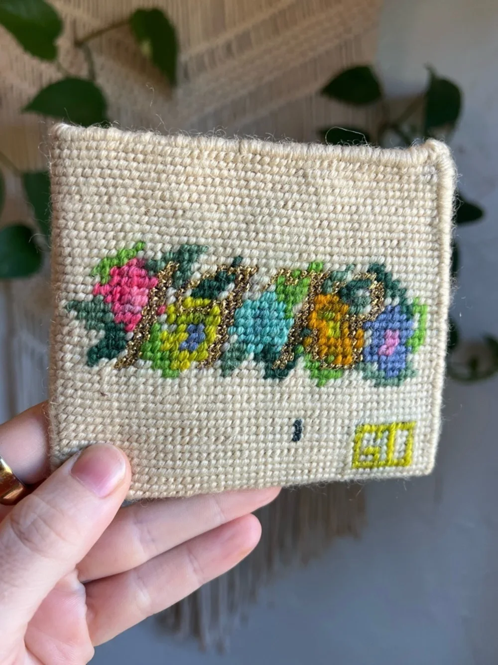 Vintage Needlepoint Coin Purse Floral Point Handmade Cottagecore Embroidered